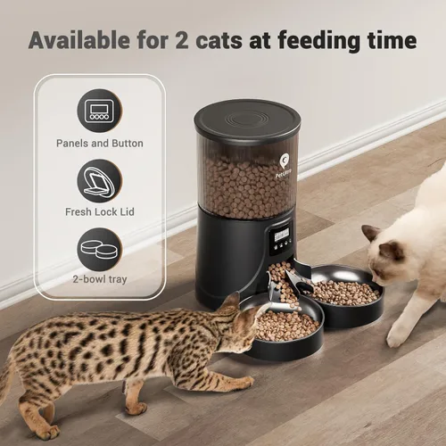 Miniatura 4 de PETULTRA Comedero automático para gatos para 2 gatos, 16 tazas/4 litros, con control de porciones (1-6 comidas), doble potencia y fácil de limpiar