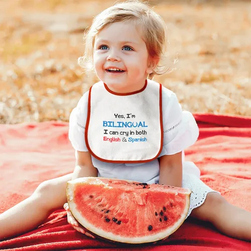 Miniatura 5 de Baberos para niños pequeños y bebés, divertidos Yes I'm Bilingual Can Cry in English & Spanish Baby Cotton Baby Items for Baby Girl & Boy White