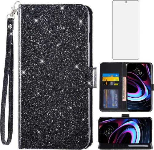 Asuwish Funda de teléfono para Motorola Moto Edge 2021/MotoEdge 5G UW con protector de pantalla de vidrio templado y cubierta tipo cartera con
