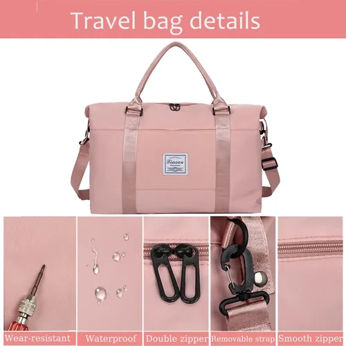Miniatura 27 de KARRESLY Bolsa de viaje para mujer, bolsa de hombro para fin de semana, bolsa de deporte, gimnasio, bolsa de mano, impermeable, Beige