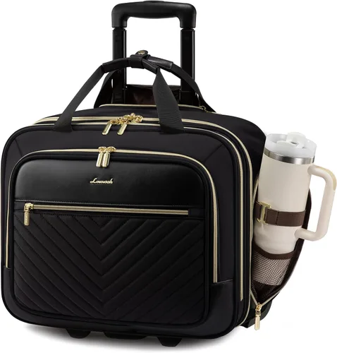 LOVEVOOK Bolso para portátil rodante para mujer, maletín con ruedas de 17.3 pulgadas, equipaje de mano blando para debajo del asiento, artículo