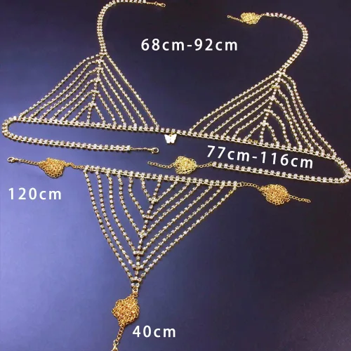 Miniatura 3 de Koleso - Conjunto de bikini con diamantes de imitación para mujer, con cadena de cintura para el vientre, cadena erótica, ropa