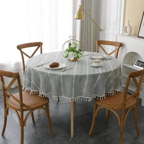 Miniatura 18 de Gernaice Mantel bordado de rayas rústicas y pequeñas con borlas cuadradas de algodón y lino, sin arrugas, lavable, para mesita de noche, café, Blanco