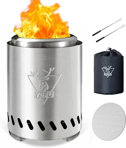 Miniatura 14 de YEFU Hoguera de mesa portátil: estufa de bajo humo para exteriores y patio, fogata de mesa de combustión segura alimentada por pellets y madera