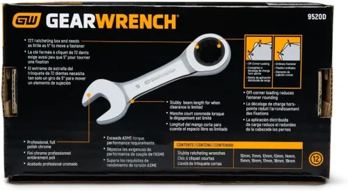 Miniatura 5 de GEARWRENCH Juego de llaves combinadas de trinquete de 12 puntos de 10 piezas 9520D