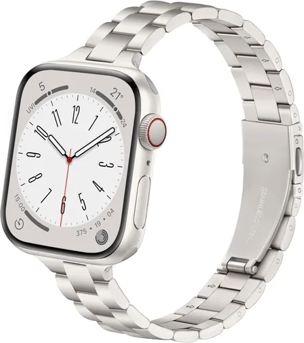Miniatura 15 de Lenrao Correas delgadas de acero inoxidable compatibles con Apple Watch de 38mm 40mm 41mm 42mm 44mm 45mm 46mm para mujeres, correas de metal