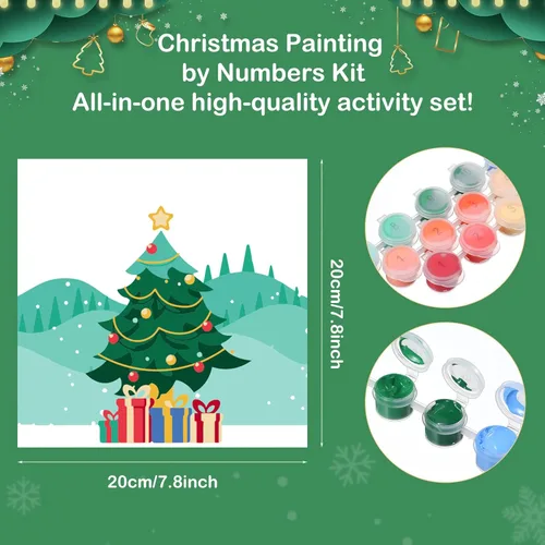 Miniatura 2 de Kosiz Paquete de 10 pinturas navideñas por números para niños y adultos, kits de pintura al óleo de 8 x 8 pulgadas, arte de lienzo de acuarela fácil