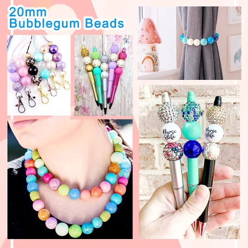 Miniatura 3 de Beadthoven - 120 cuentas de goma de mascar de 12 colores de 0.787 in de plástico acrílico focal, cuentas redondas gruesas para bolígrafos, llavero