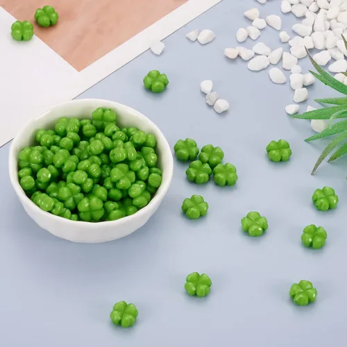 Miniatura 6 de 100 cuentas acrílicas de trébol de cuatro hojas verdes de 0.433 in para hacer pulseras, collares, aretes, joyería