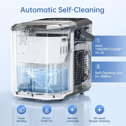 Miniatura 4 de WIE - Máquina de hacer hielo de sobremesa, 26 libras/24H portátil con asa, 9 cubos de hielo en 6 minutos, máquina de hielo compacta autolimpiante