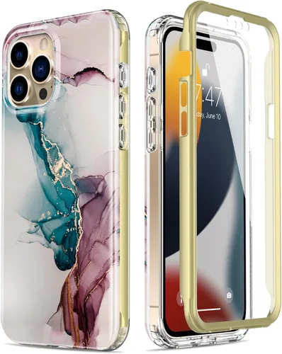 Miniatura 8 de Esdot Funda para iPhone 15 Pro con protector de pantalla integrado, funda duradera con diseños de moda para mujeres y niñas, elegante funda Piedra