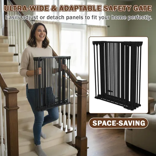 Miniatura 7 de Mumeasy Puerta de bebé extra ancha de 126 pulgadas para puertas, escaleras y chimenea, puerta de seguridad de cierre automático para perros y Negro