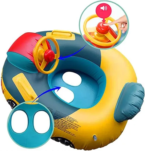 Miniatura 2 de Lindo flotador inflable de piscina para niños, flotador de verano de PVC, cama de aire, lago, barco, flotadores de natación con 2 asas, balsa