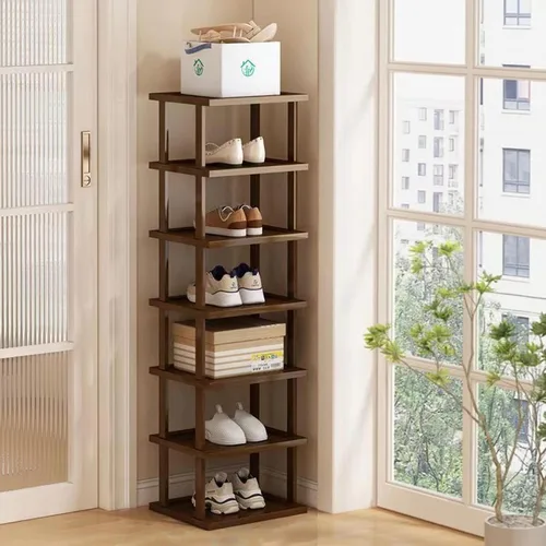 Miniatura 9 de Zapatero vertical – Organizador de zapatos alto y estrecho para espacios pequeños, estante de bambú de 5 niveles para entrada, armario, esquina