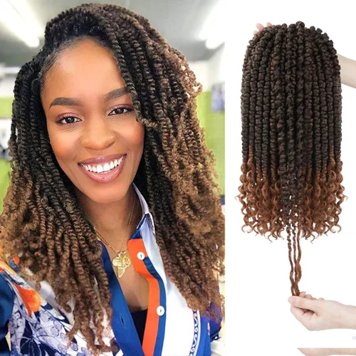 Miniatura 11 de Pelo de ganchillo senegalés pre primavera trenzado para mujeres negras, pelo sintético Passion Twist trenzado, pelo corto de 12 pulgadas rizado #1B