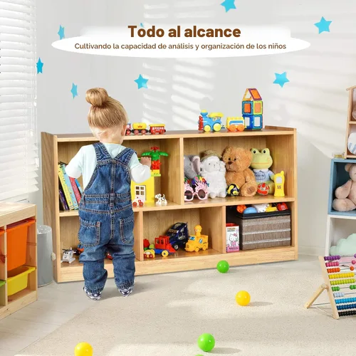 Miniatura 4 de Costzon Estantería de 2 estantes para niños, organizador de almacenamiento de juguetes de madera para libros y juguetes, estantería Montessori de 5