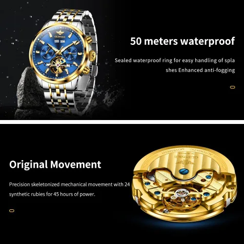 Miniatura 4 de OLEVS Relojes automáticos para hombre, mecánico, de lujo, cuerda automática, multicalendario, acero inoxidable, impermeable, relojes de pulsera