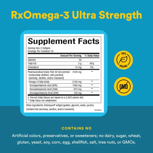 Miniatura 4 de Natural Factors RxOmega-3 Ultra Strength 2150 mg - Aceite de pescado con ácidos grasos omega-3 - Apoyo para la salud del cerebro y el corazón