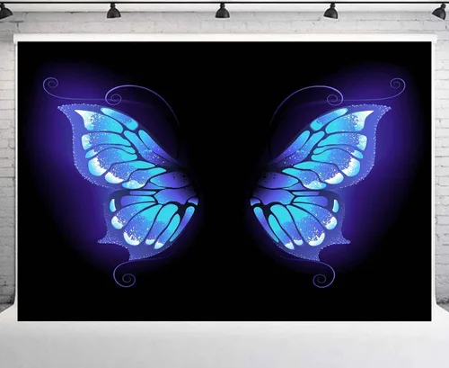 Miniatura 6 de Fondo de fotos de retrato de ensueño con alas de mariposa azul para fotografía de vinilo de 5 x 3 pies para eventos, decoración de fiesta, telón