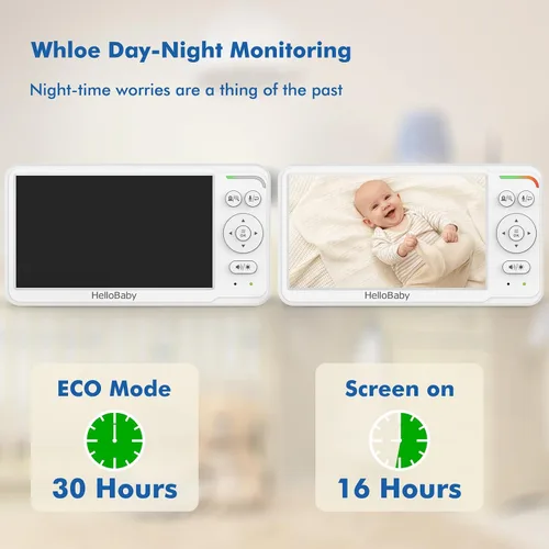 Miniatura 4 de HelloBaby Monitor de bebé con cámara y audio, 6 pulgadas, primera pantalla IPS del mundo, monitor de cámara para bebé, sin WiFi, monitor de bebé