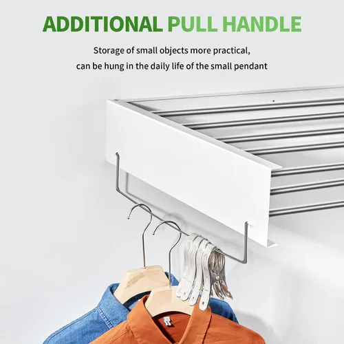 Miniatura 5 de Heshecein - Estante de secado de pared plegable para lavandería, 7 varillas de acero inoxidable, estante de secado plegable para interiores