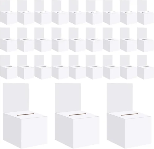 Miniatura 8 de Juego de 12 cajas para rifas, urnas y buzones de sugerencias con ranura, cajas de cartón para rifas de 15 x 15 x 15 cm con ranura para boletos