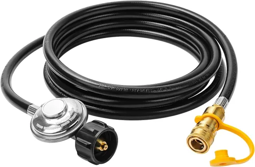 Miniatura 8 de F271803 Manguera de propano de 6 pies con regulador para calentador de exterior Big Buddy, conectores de parrilla de gas, conexión rápida hembra