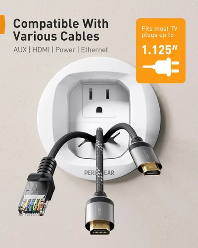 Miniatura 5 de Kit de Gestión de Cables en Pared de Perlegear, Ocultador de Cables de TV para TV Montada en Pared y Altavoces, Gestión de Cables de Alimentación