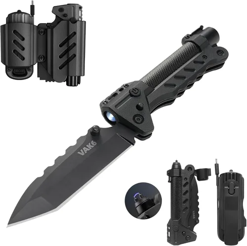 VIPERADE VAK6 Multiherramienta de supervivencia con cuchillo plegable, linterna LED, encendido por pulso y generador de manivela, cuchillo