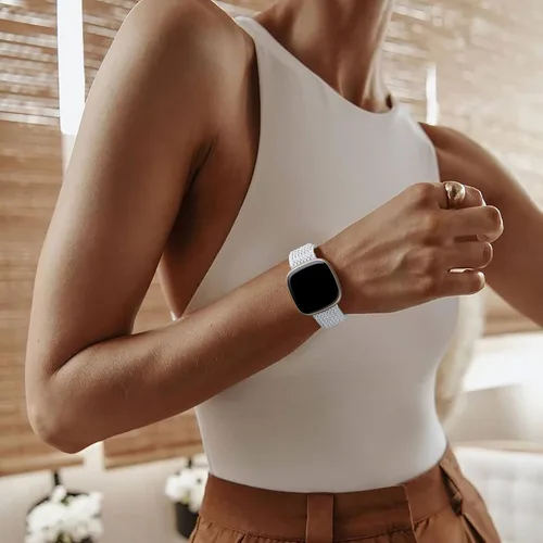 Miniatura 5 de Ouwegaga Banda elástica compatible con Fitbit Versa 4 bandas/Sense 2/Sense/Versa 3 bandas para mujeres y hombres, correa deportiva ajustable