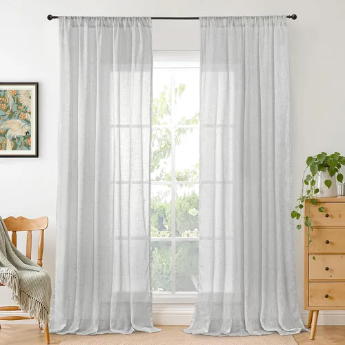Miniatura 11 de BGment Cortinas de lino café de 30 pulgadas de largo para ventana pequeña, cortinas de media ventana beige semitransparentes ligeras con bolsillo