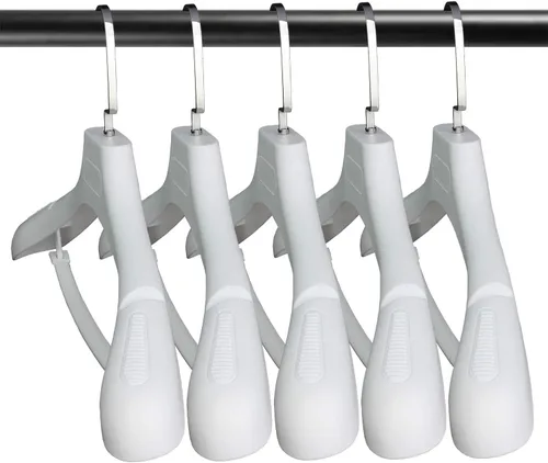 Miniatura 29 de DEDU Paquete de 15 perchas de traje para hombres, perchas marrones extra anchas antideslizantes de ancho 17.7 pulgadas, plástico grueso con barra