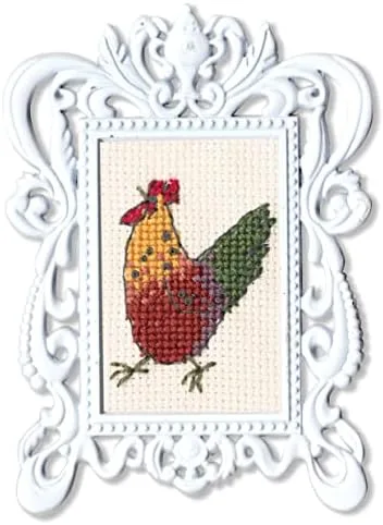 Wizardi RTO Kit de punto de cruz en lienzo Aida con una gallina. Escena glamorosa de 1.18 x 1.97 pulgadas FA005. Impresionante para aficionados al