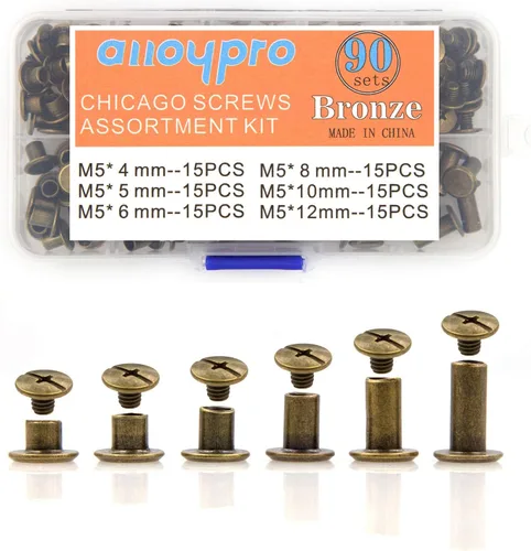Miniatura 8 de Juego de 50 tornillos de fijación Chicago de bronce, kit surtido de remaches de uñas, botón Chicago, decoración de cuero, encuadernación redonda