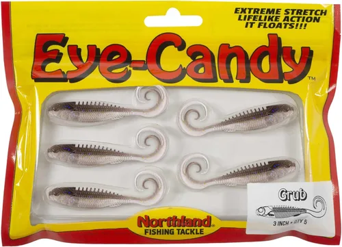 Northland Tackle Eye Candy Grub - Señuelo flotante de plástico suave de 3 pulgadas para pesca de lucioperca, 12 colores realistas, 5 cebos por humo