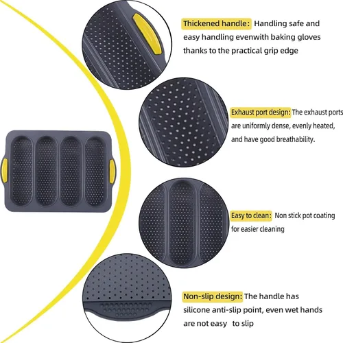 Miniatura 3 de Molde de pan de silicona de 4 cavidades, sartén antiadherente para pan de masa madre y sartén para pan baguette resistente al calor, moldes para pan