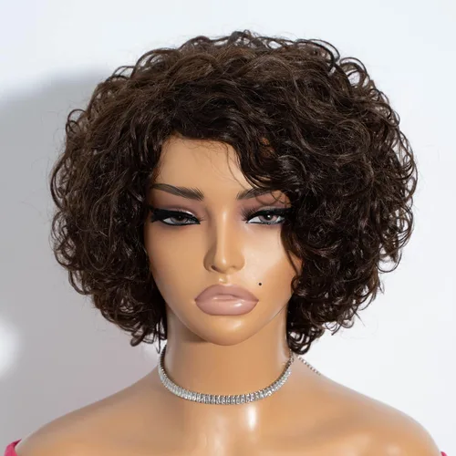 Rebecca Fashion Pelucas de cabello humano rizado corto para mujeres negras, parte lateral, linda peluca rizada estilo Bob, brasileña Remy, sin
