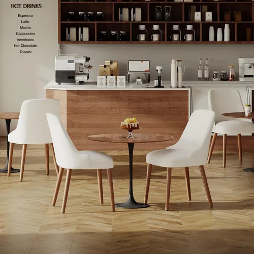 Miniatura 6 de MALOL Juego de 4 sillas de comedor tapizadas con patas de madera, sillas de cocina acolchadas con respaldo alto para comedor, restaurante y Beige-New