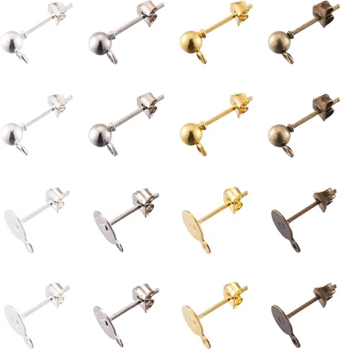 Miniatura 12 de Craftdady 40 aretes redondos de acero inoxidable de 0.669 x 0.354 in con lazo de 0.039 in para hacer joyas de aretes