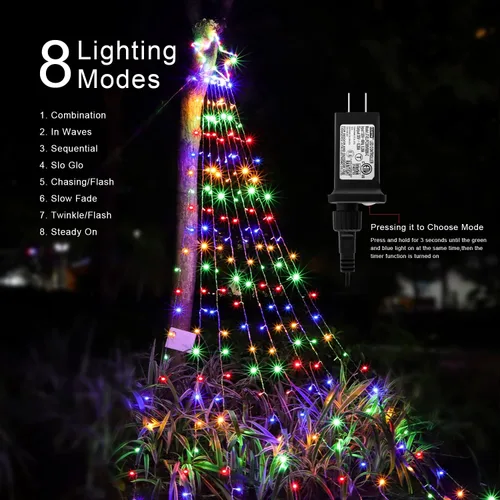 Miniatura 3 de Luces de estrella para decoración de Navidad al aire libre, 320 LED, 16.4 pies, luces de cadena para árbol de Navidad con topper de estrella