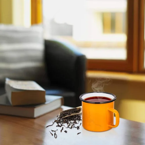 Miniatura 5 de E-far Taza de café esmaltada de 12 onzas, tazas de café para camping, rojo/amarillo/azul/verde, colores saludables y brillantes, juego de 4