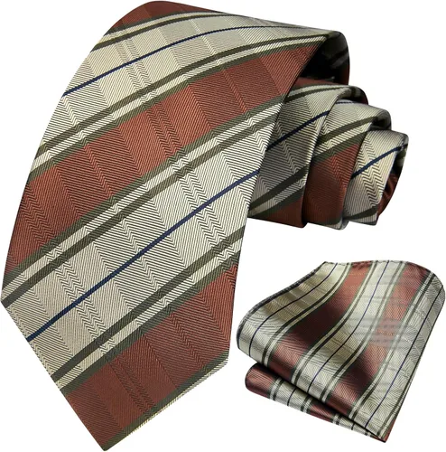 Miniatura 208 de HISDERN Conjunto de corbata a cuadros a cuadros pañuelo tejido clásico formal para hombre corbata y bolsillo cuadrado