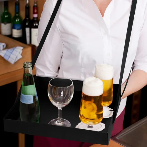 Miniatura 5 de PerKoop 4 bandejas de aperitivos con correa de 13 x 11 x 2 pulgadas, bandejas de servir para fiestas nocturnas de películas, Usherette