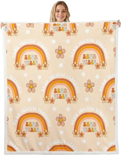 Miniatura 16 de Manta de vellón Kawaii Mushroom Boho – Hippie Groovy Floral Sherpa Queen – 60s 70s Retro Vintage Theme Throw – Chic Daisy Flower Plush Geometric