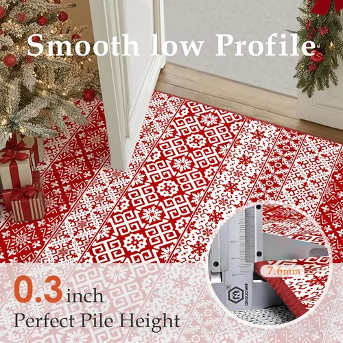 Miniatura 7 de Alfombra de Área Navideña 2x3 pies Copo de Nieve Rojo Tapete Decorativo Navideño para Entrada Cocina Lavable Antideslizante Suave Pelo Bajo Alfombra