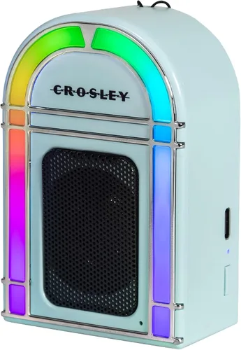 Miniatura 8 de Crosley CR3046A-AB Mini Jukebox Altavoz Bluetooth portátil con luces LED y micrófono, azul aguamarina Azul Aqua
