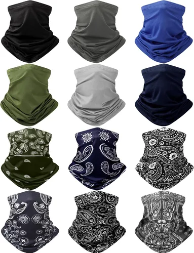 Miniatura 9 de Cuffbow Paquete de 12 polainas para el cuello, pasamontañas para hombres y mujeres, polaina refrescante para el cuello, bufanda de protección UV