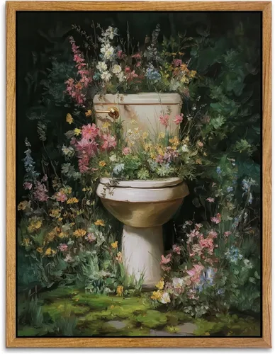 Miniatura 27 de AtterrirArt Divertido arte de pared enmarcado para baño, 8 x 10 pulgadas, lindo pato en el inodoro, lectura de periódico, decoración de pared