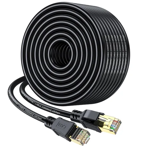 Miniatura 8 de Cable Ethernet Cat 8 de 50 pies, cable de conexión LAN de alta velocidad de 40 Gbps 2000 Mhz con conector RJ45 chapado en oro, cable de Internet