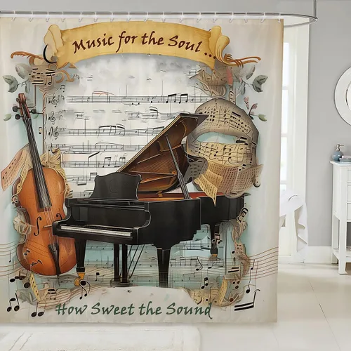 Miniatura 8 de Castle Fairy Cortina de ducha de violonchelo de piano, cortina impermeable para niños, niñas, niños y adultos, decoración de habitación